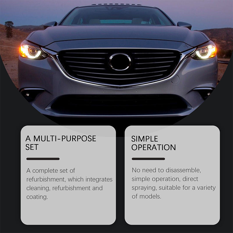 Car headlight restoration fluid, regenerator with improved crystal clear coating that reduces the blurring effect