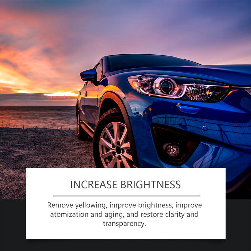 Car headlight restoration fluid, regenerator with improved crystal clear coating that reduces the blurring effect