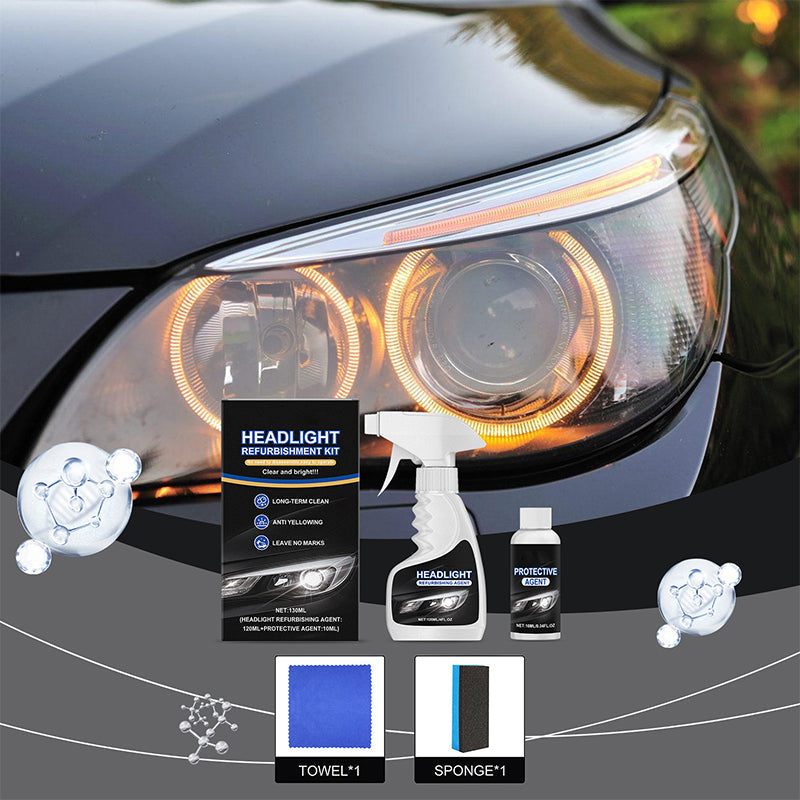 Car headlight restoration fluid, regenerator with improved crystal clear coating that reduces the blurring effect