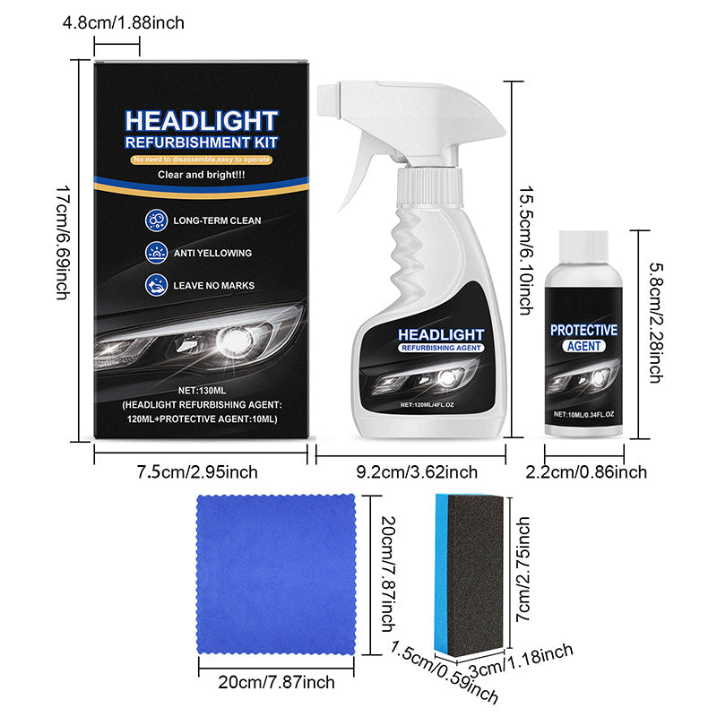 Car headlight restoration fluid, regenerator with improved crystal clear coating that reduces the blurring effect